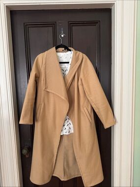 Womens Camel Hooded Long Coat